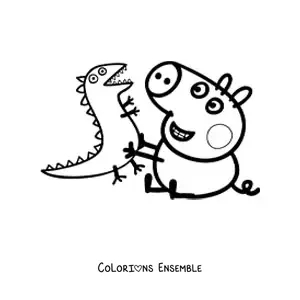 Image à colorier de George jouant avec Monsieur Dinosaure