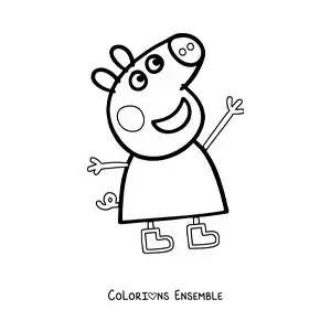 Image à colorier de Peppa souriante levant les bras de joie