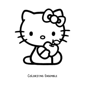 Image à colorier de Hello Kitty tenant une pomme