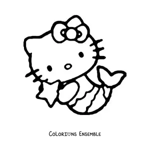 Image à colorier de Hello Kitty en sirène avec une étoile dans les mains