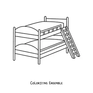 Image à colorier d’un lit superposé à deux couchages avec une échelle
