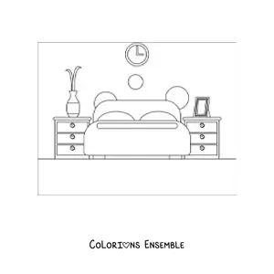 Image à colorier d’une chambre avec un lit double