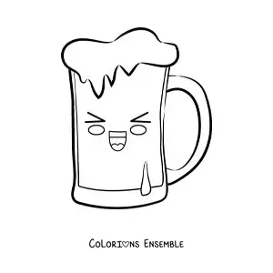 Image à colorier d’un verre animé tout content rempli de bière