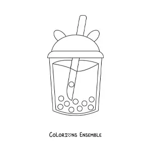 Image à colorier d’un joli verre avec une paille rempli de thé aux perles