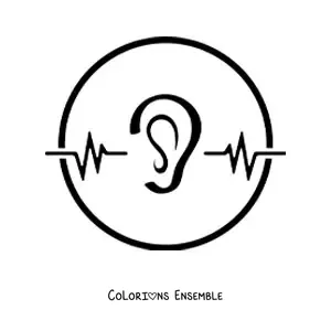Image à colorier d’une oreille dans un cercle à côté de lignes d’ondes sonores