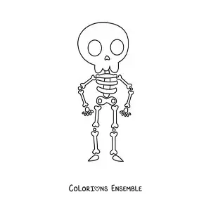 Image à colorier d’un squelette humain kawaii en entier