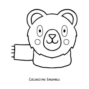 Image à colorier de la tête d’un ours kawaii avec une écharpe
