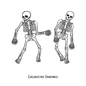 Image à colorier de deux squelettes humains en train de danser