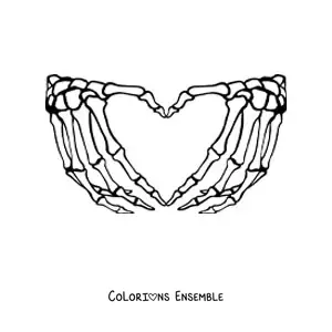 Image à colorier des os de deux mains réunies en forme de cœur
