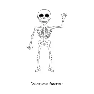 Image à colorier d’un squelette humain souriant qui salue