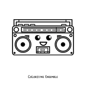Image à colorier d’une radio kawaii souriante