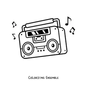 Image à colorier d’un lecteur de cassettes animé avec de la musique