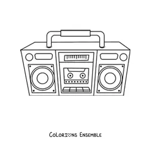 Image à colorier d’un radiocassette aux grandes enceintes