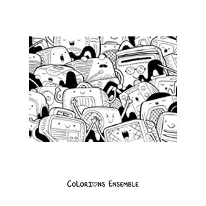 Image à colorier de plusieurs radios animées kawaii aux visages amusants