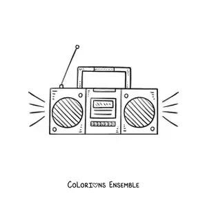 Image à colorier d’une radio moderne avec les enceintes allumées