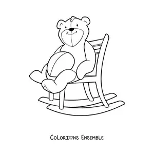 Image à colorier d’un ours en peluche assis sur un rocking-chair