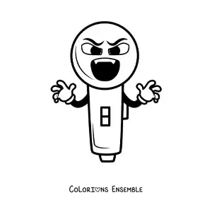 Image à colorier d’un microphone animé avec des crocs qui fait peur pour Halloween