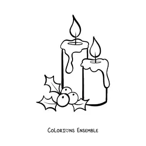 Image à colorier de deux bougies de Noël avec du gui