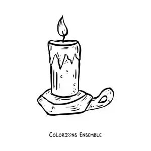 Image à colorier d’une bougie d’Halloween dans une assiette avec une anse
