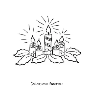 Image à colorier de cinq bougies de l’Avent avec du gui