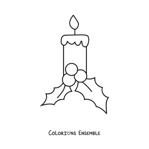 Image à colorier d’une bougie de Noël avec du gui