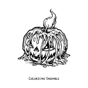 Image à colorier d’une bougie d’Halloween fondue sur une citrouille effrayante