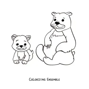 Image à colorier d’une famille d’ours assis
