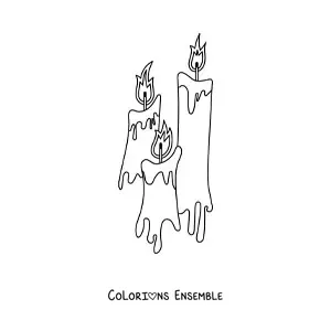 Image à colorier de trois bougies en train de fondre