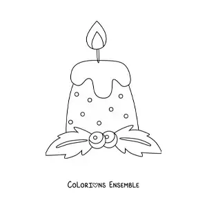 Image à colorier d’une bougie de Noël à pois avec du gui