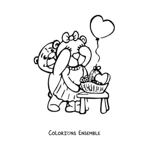 Image à colorier d’un couple d’ours amoureux tout mignons
