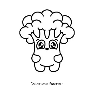 Image à colorier d’un brocoli animé kawaii et joyeux