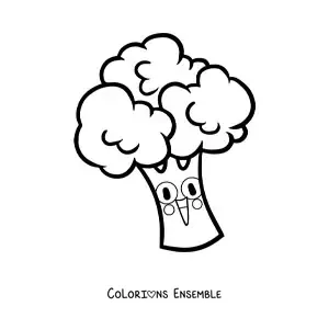 Image à colorier d’un brocoli animé et joyeux