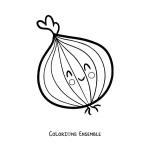 Image à colorier d’un oignon kawaii souriant