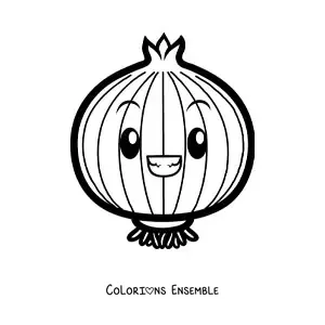 Image à colorier d’un oignon animé souriant