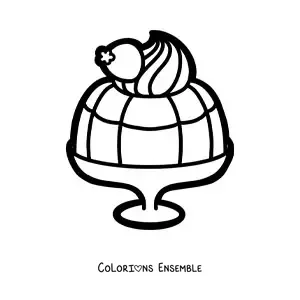 Image à colorier d'une gelée à la crème servie dans une coupe