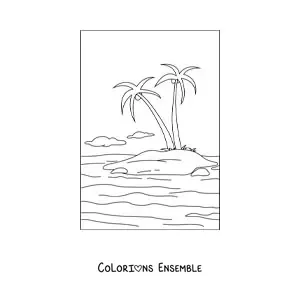 Image à colorier d'un paysage d'île avec 2 palmiers