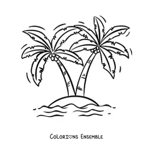 Image à colorier d'une île avec 2 palmiers