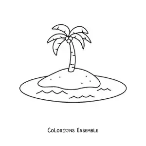 Image à colorier d'une île au milieu de la mer