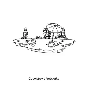 Image à colorier d'une île avec un parasol