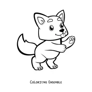 Image à colorier d’un bébé loup kawaii rigolo sur deux pattes qui tire la langue