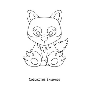 Image à colorier d’un bébé loup kawaii assis de face
