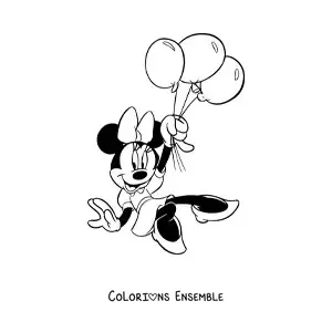 Image à colorier de Minnie tenant des ballons