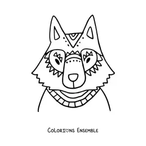 Image à colorier d’une tête de loup avec des motifs géométriques