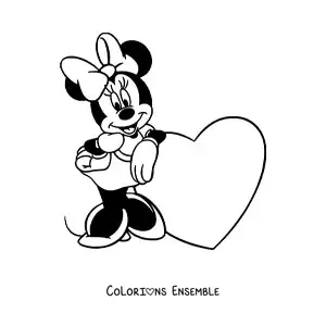 Image à colorier de Minnie à côté d'un grand cœur