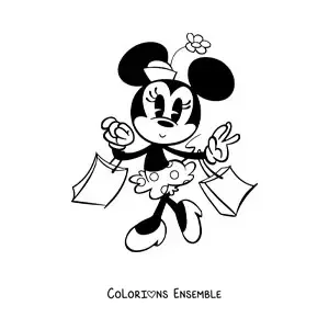 Image à colorier de Minnie faisant du shopping avec des sacs