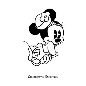 Image à colorier de Minnie bébé avec un chapeau orné d'une fleur