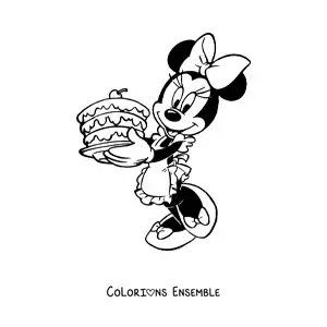 Image à colorier de Minnie avec un gâteau