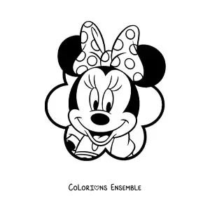 Image à colorier du visage de Minnie Mouse avec un nœud à pois