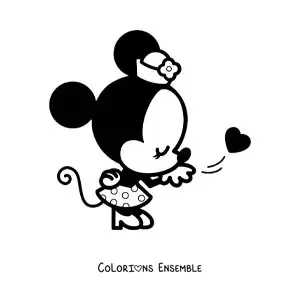 Image à colorier de Minnie kawaii envoyant un baiser