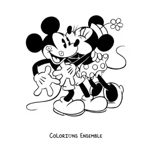 Image à colorier de Minnie embrassant Mickey